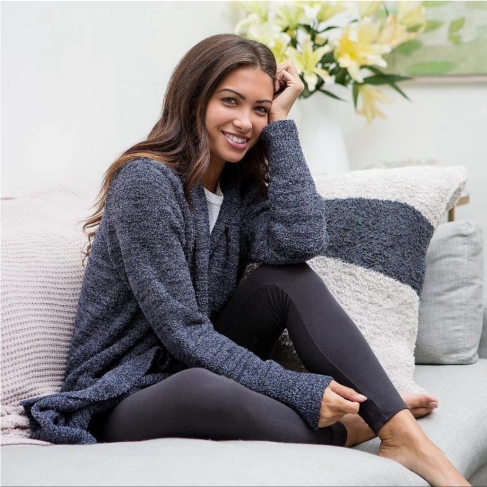 NWT Barefoot Dreams cozychic lite Pacific Blue open face cardigan